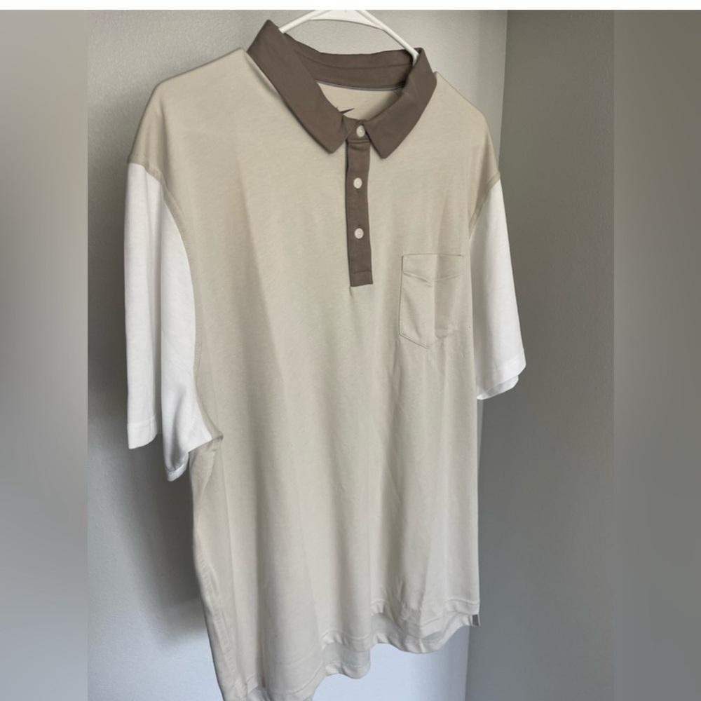 Nike Men's Tan and White Polo Shirt